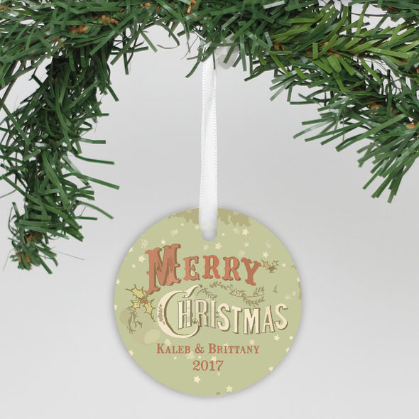 Personalized Aluminum Ornament - "Vintage Merry Christmas"