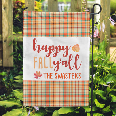 Happy Fall Flags, Personalized Family Flags, Plaid Flags, 