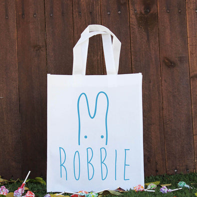 Happy Easter Treat Bag - Blue Peeking Bunny