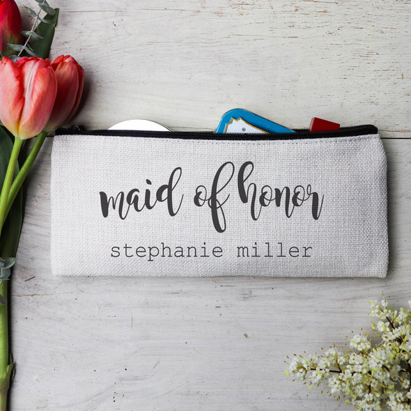 Personalized Makeup Bag, Custom Coin Purse, Bridesmaid Gifts "Maid of Honor"