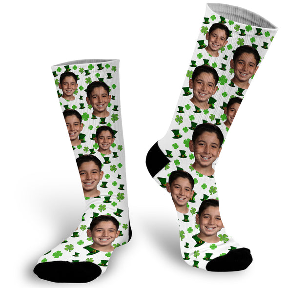 Custom Face Photo St Patrick's Day Socks, Shamrock Photo Socks, Face Socks, Photo Socks, Picture on Sockss