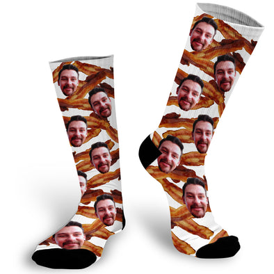 Photo Socks with Bacon, Bacon Photo Socks, Bacon Lover Socks, Face Socks, Picture on Socks, Personalized Picture on a sock. Put your cat, dog, pet, self, loved ones picture on a pair of socks. photo socks are a fun way to showcase a friend, family member, loved one or pet on a sock! Simply, upload a photo and we will do the rest! , Customized Sock, Funny Socks, Socks with Sayings, Gift for Girlfriend, Gift Exchange idea