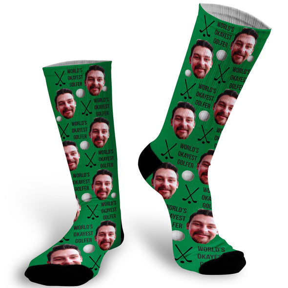 World's Okayest Golfer Face Socks, Funny Face Socks, Photo Socks for Golfer, Picture Socks, Face Socks