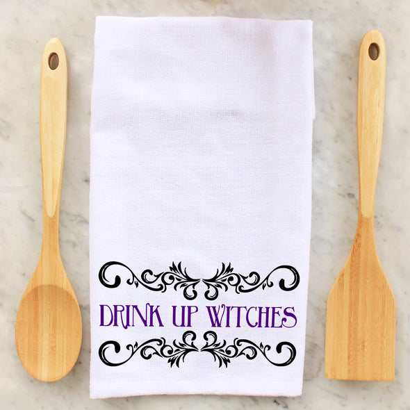 October Hand Towels, Kitchen Towels, Witch Towels, Seasonal Towels, White Towels