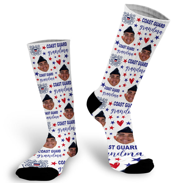 coast guard socks, coast guard grandma, funny face socks, photo face socks, pictures on socks,