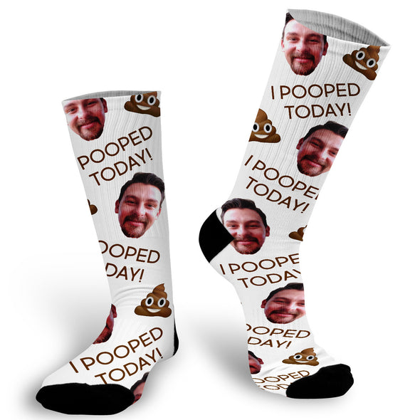 I pooped today, emoji, emoji socks, photo sock, photo socks, custom photo socks, face sock, face socks, funny socks, picture on sock, gag gift, stocking stuffer