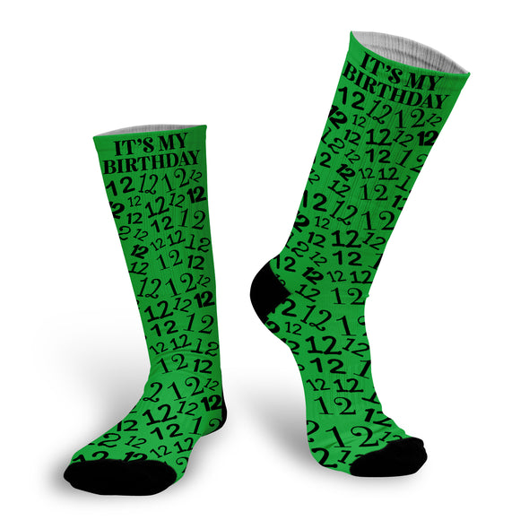 Birthday Socks, Funny Socks, Kid Socks, Green Birthday Socks for 12 Year Olds