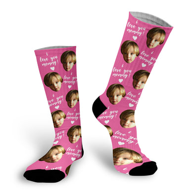 Pink Mother's Day Socks, Mother's Day Socks, Photo socks for Mother's Day "I love you Mommy"