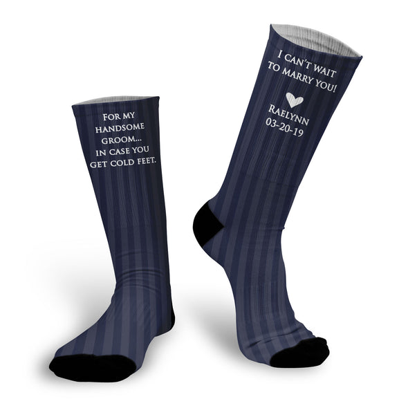 Wedding Socks, In Case You Get Cold Feet Socks, Gift for Groom Blue Stripes