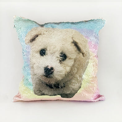 Reversible Sequin Tie Dye Pillowcase with Photo, Rose Gold Tie Dye Sequin Pillowcase with Photo, Reversible Pillowcase with Pet Photo
