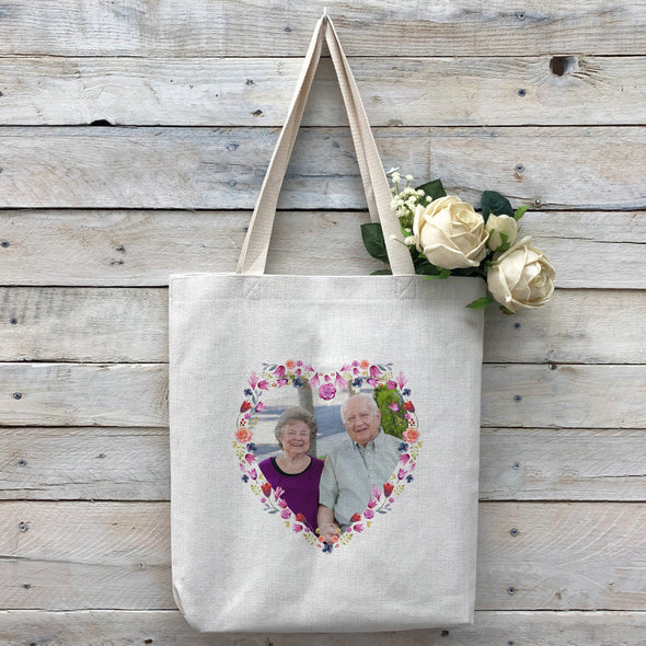 Custom "Floral Heart" Tote Bag, Linen Bag, Personalized Tote Bag, Custom Bag, Personalized Linen Bag, Personalized Bag, Custom Photo Bag, Custom Picture Bag, Personalized Photo Bag