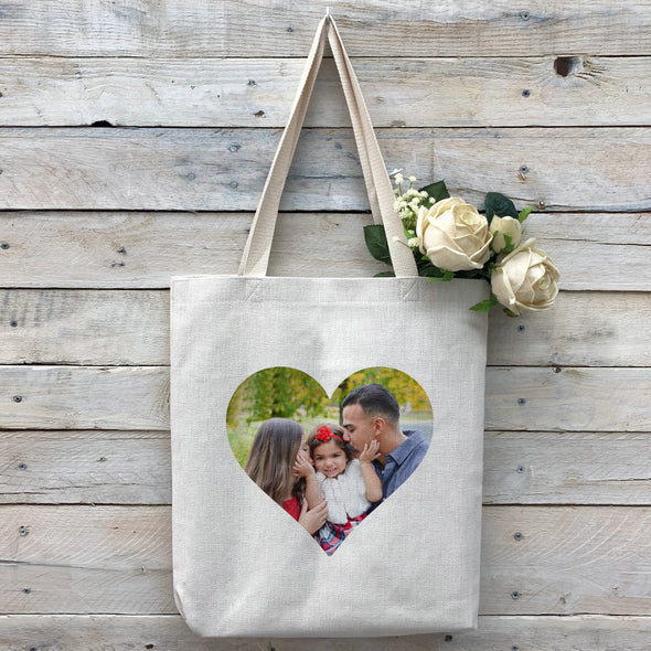 Custom Heart-Shaped Photo Tote Bag, Linen Bag, Personalized Tote Bag, Custom Bag, Personalized Linen Bag, Personalized Bag, Custom Photo Bag, Custom Picture Bag, Personalized Photo Bag
