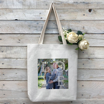 Custom "LOVE" Tote Bag, Linen Bag, Personalized Tote Bag, Custom Bag, Personalized Linen Bag, Personalized Bag, Custom Photo Bag, Custom Picture Bag, Personalized Photo Bag