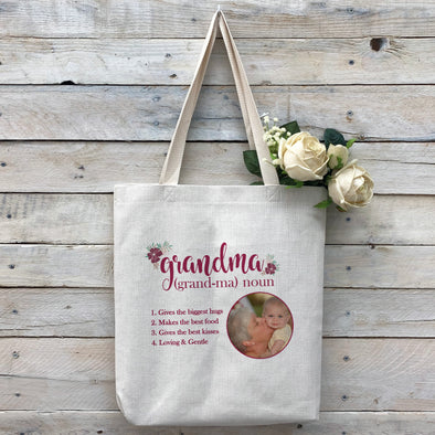 Custom "Grandma" Tote Bag, Linen Bag, Personalized Tote Bag, Custom Bag, Personalized Linen Bag, Personalized Bag, Custom Photo Bag, Custom Picture Bag, Personalized Photo Bag
