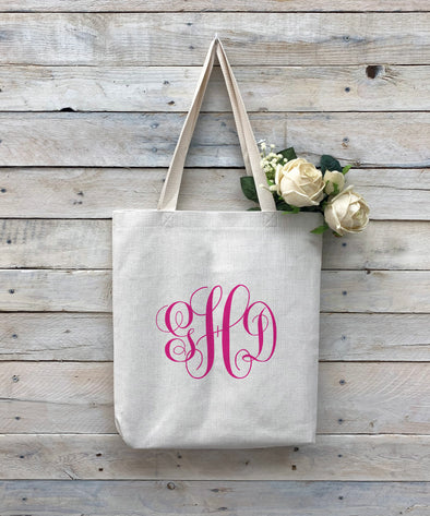 Custom Monogram Tote Bag, Linen Bag, Personalized Tote Bag "GHD"