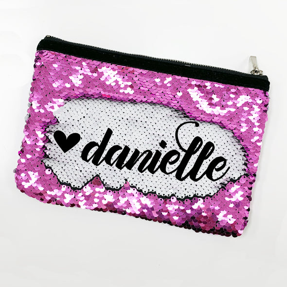 Reversible Sequin Makeup/Pencil Bag, Personalized Sequin Bag "Danielle"