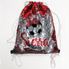 Reversible Sequin Drawstring Bag, Personalized Sequin Bag "Sierra Soccer"