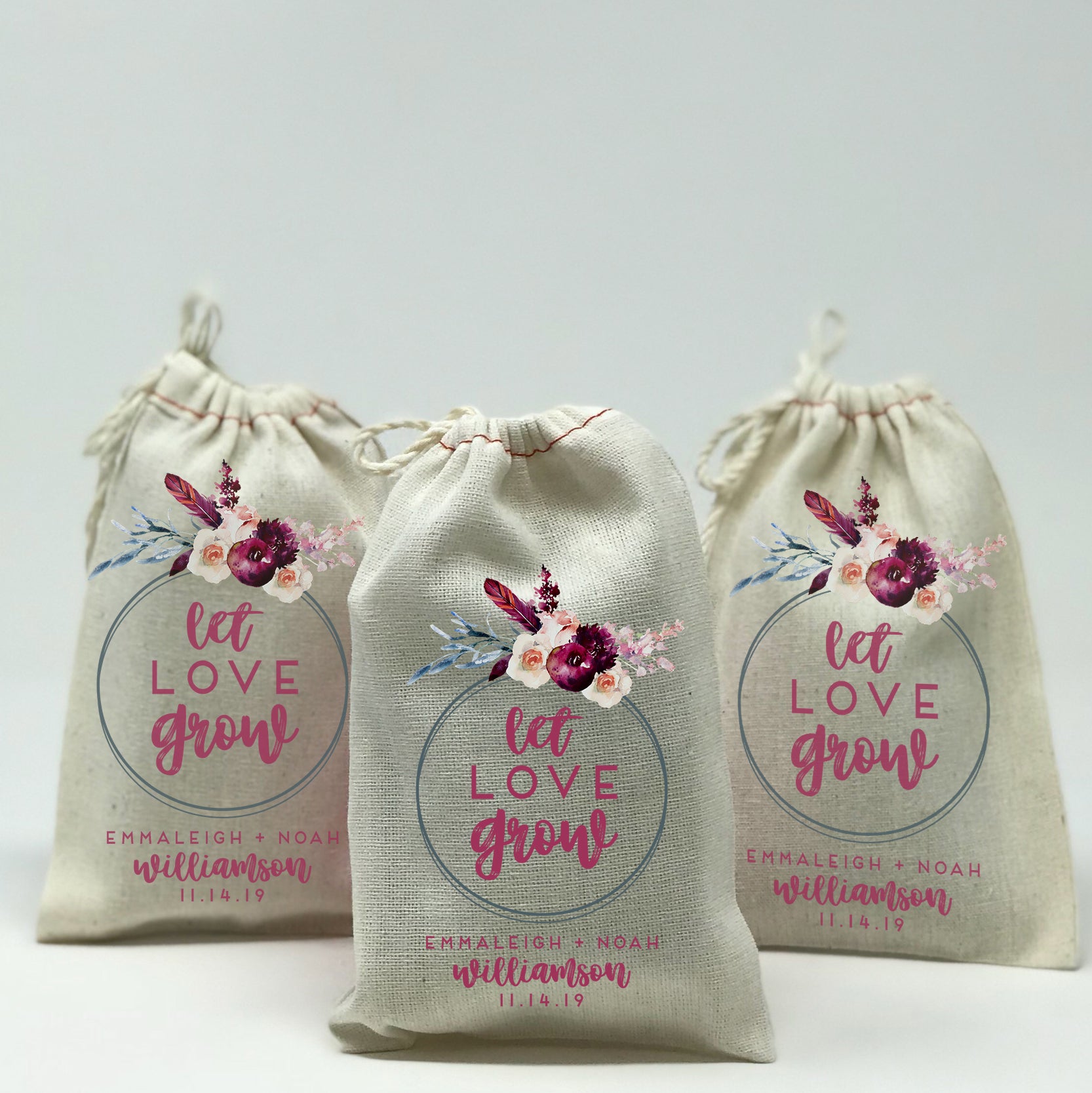 Custom Let Love Grow 25 Set Wedding Favor Bags – Stamp Out