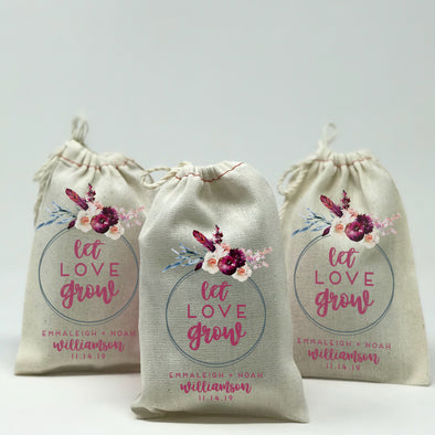 Custom Let Love Grow 25 Set Wedding Favor Bags