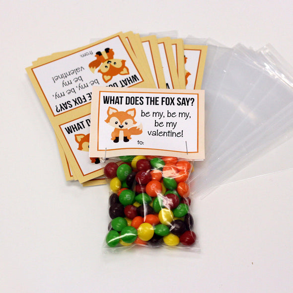 Valentine Cards with Goodie Bags (Set of 20) - "What does the Fox say"