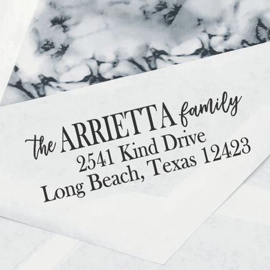 Family Name Custom Return Address Stamp, Personalized Return Address Stamp, Return Address Stamp "The Arrietta Family"