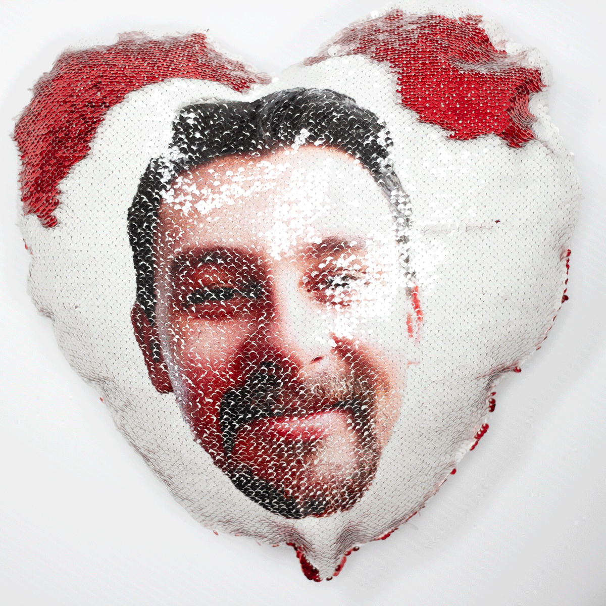 Reversible Sequin Heart Pillowcase with Photo Red Heart Sequin