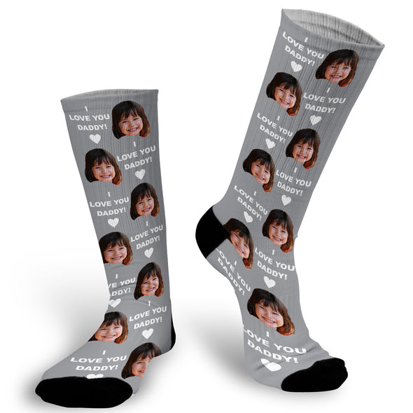 Love You Daddy Face Socks, Socks for Dad, Face Socks, Father's Day Gift, Photo Socks, Face Socks. Personalized Picture on a sock. Put your cat, dog, pet, self, loved ones picture on a pair of socks. photo socks are a fun way to showcase a friend, family member, loved one or pet on a sock! Simply, upload a photo and we will do the rest! , Customized Sock, Funny Socks, Socks with Sayings, Gift for Girlfriend, Gift Exchange idea